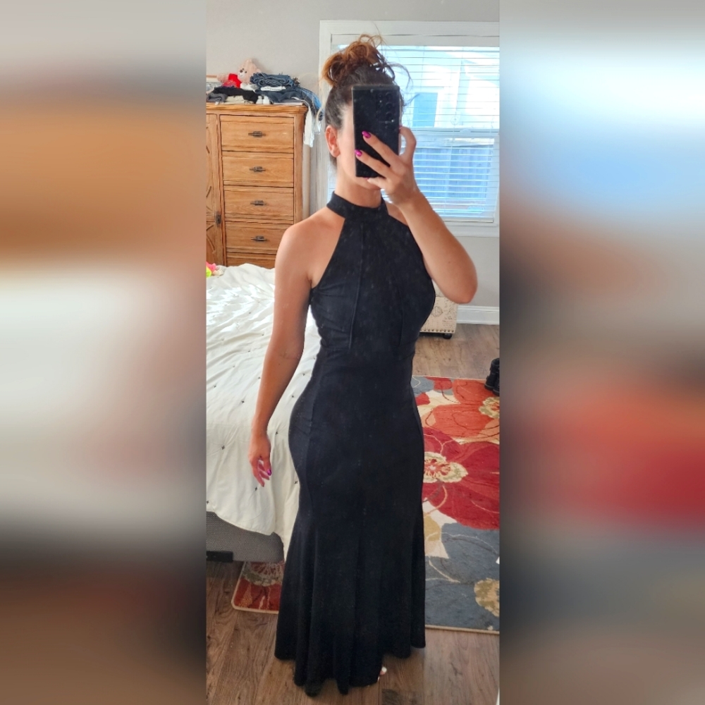 Black Halter Neck Long Evening Gown